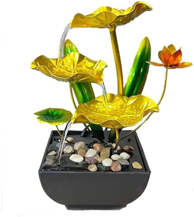 Desk Water Fountain Indoor Tabletop Mini Waterfall 3 Level Lotus Leaf Fountain Flowing Water Landscape Decor for Bedroom, Office, Living Room