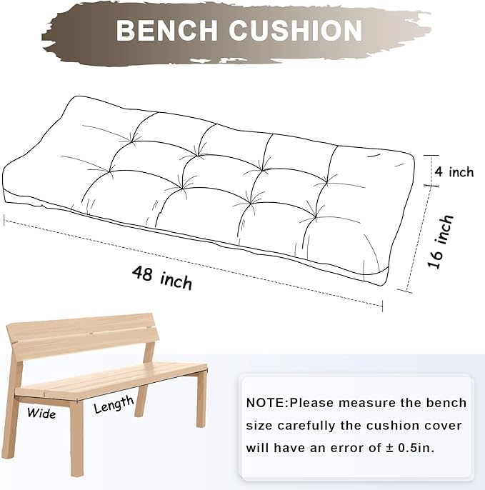 Bench Cushion 48 Inch - Chenille, High-Density Memory Foam, Non-Slip Bottom, Soft Durable Indoor Tufted Long Seat Cushion for Window Garden Furniture (Deep Brown, 48x16x4 Inch)
