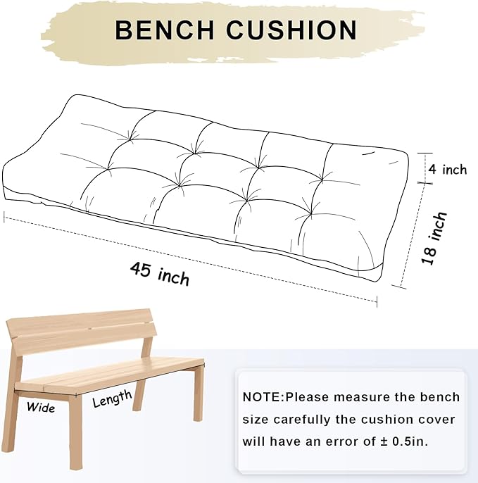 Bench Cushion 45 Inch - Chenille, High-Density Memory Foam, Non-Slip Bottom, Soft Durable Indoor Tufted Long Seat Cushion for Window Garden Furniture (White, 45x18x4 Inch)