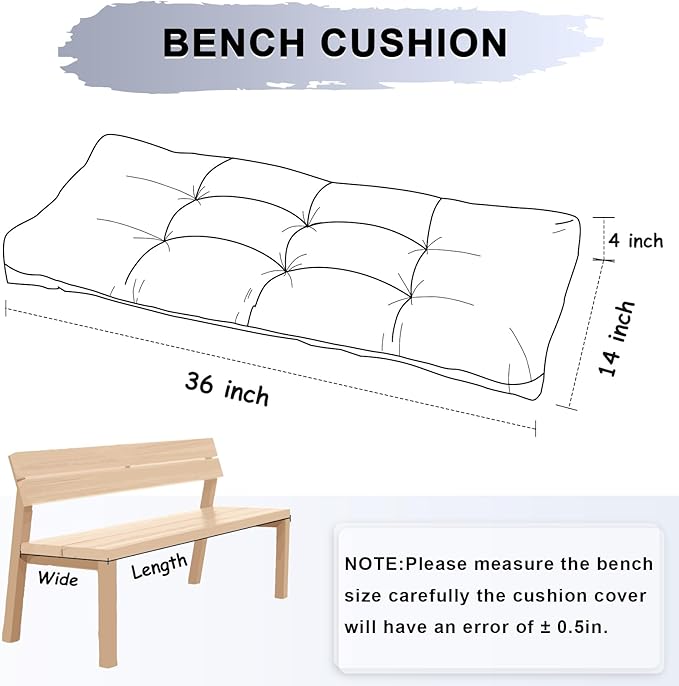 Bench Cushion 36 Inch - Chenille Fabric, High-Density Foam, Non-Slip Bottom, Soft Durable Indoor Tufted Long Seat Cushion for Window Garden Furniture (Light Gray, 36x14x4 Inch)