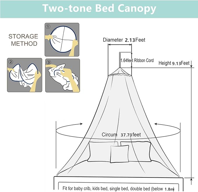Eimilaly Two-Tone Bed Canopy Stars Glow in The Dark White Blue, Mosquito Net Bed Canopy for Girls Room Decor, Single Door