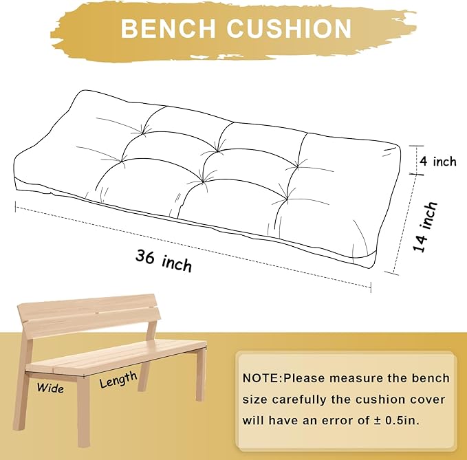 Bench Cushion 36 Inch - Luxury Chenille, High-Density Memory Foam, Non-Slip Bottom, Soft Durable Indoor Tufted Long Seat Cushion for Window Garden Furniture (Ivory, 36x14x4 Inch)