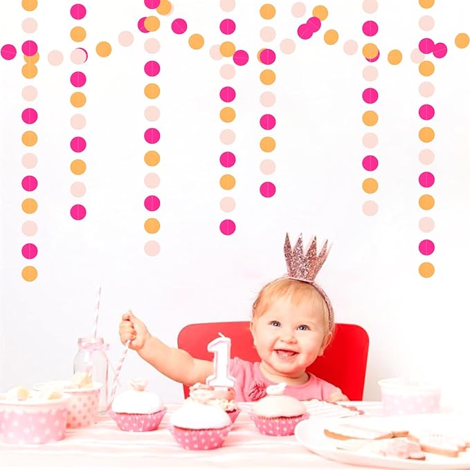 Hot-Pink Burnt-Orange Fall Party-Decorations Garland - 64Ft Birthday Baby Shower Paper Streamers Banner,Sunset Autumn Thanksgiving Bridal Wedding Graduation Backdrop Decor Ouruola