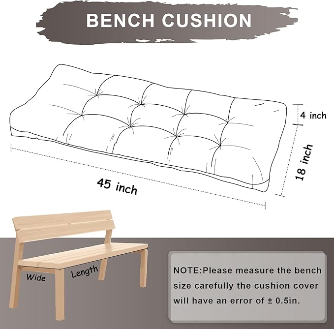 Bench Cushion 45 Inch - Luxury Chenille, High-Density Memory Foam, Non-Slip Bottom, Soft Durable Indoor Tufted Long Seat Cushion for Window Garden Furniture (Brown, 45x18x4 Inch)