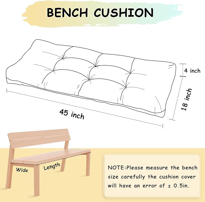 Bench Cushion 45 Inch - Polyester Brushed, High-Density Foam, Non-Slip Bottom, Soft Durable Indoor Tufted Long Seat Cushion for Window Garden Furniture (Beige Grey, 45x18x4 Inch)