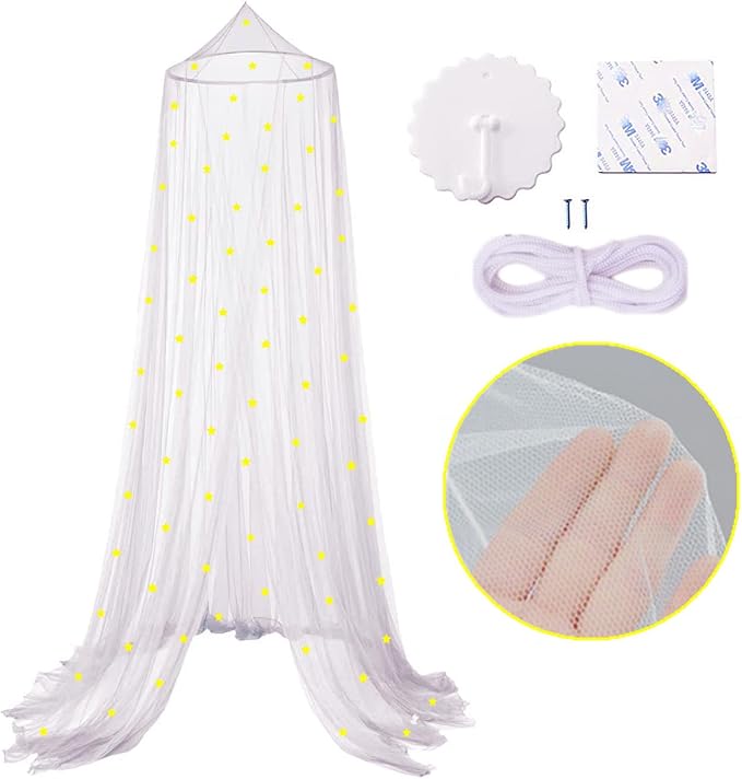 Eimilaly Stars Bed Canopy Glow in The Dark, Bed Canopy for Girls Mosquito Net, Princess Canopy for Girls Bed Room Decor, Pink