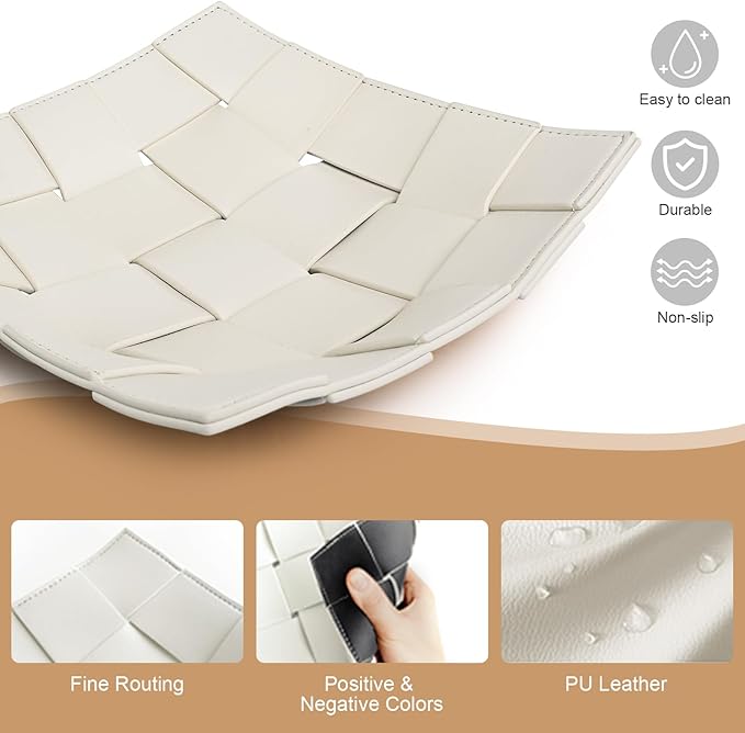 Valet Tray for Men and Women PU Leather Key Holder Bowl for Entryway Table Bedside Nightstand Desk Catchall Organizer Tray for Wallet, Watch, Key, Phone Men's Gift - 9.8" L x 9.8" W x 2" H