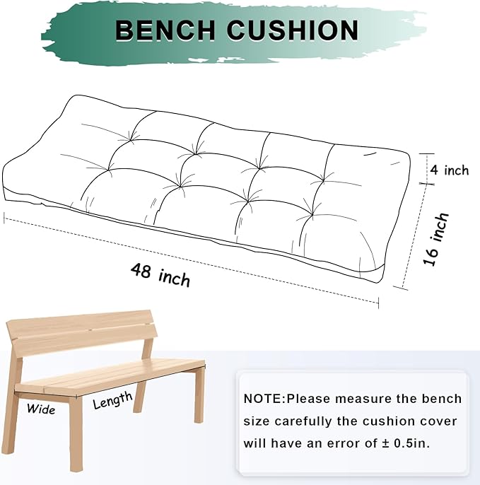Bench Cushion 48 Inch - Chenille Fabric, High-Density Foam, Non-Slip Bottom, Soft Durable Indoor Tufted Long Seat Cushion for Window Garden Furniture (Forest Green, 48x16x4 Inch)