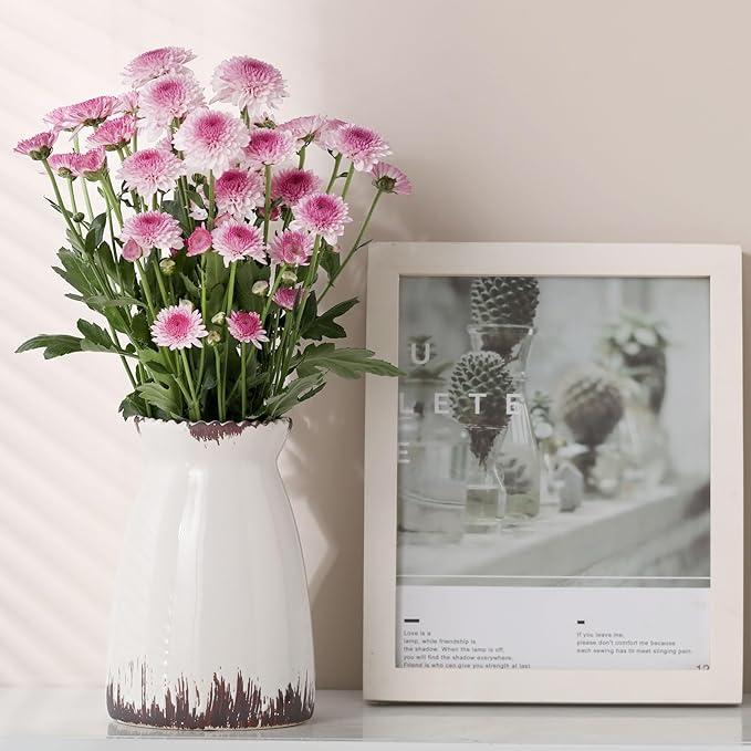 hjn White Flower Vase- Ceramic Vase for Decor, White vase for Flowers, Modern Vases for Living Room/Home Decor Accents/Entryway/Mantel/Bookshel