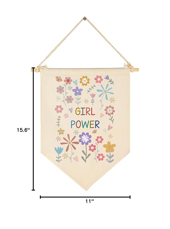 Girl Power Decor-Wildflower Print-Flag Sign Gifts for Baby Newborn Girls Kids-Banner Wall Decor Present for Nursery Bedroom Playroom Front Door-Baby Present Shower-New Home Birthday Christmas Gift