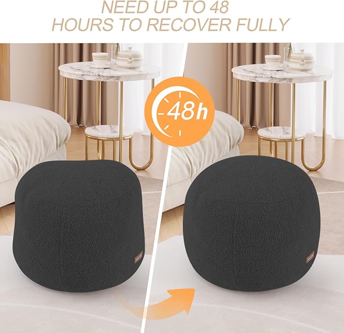 MeMoreCool Stuffed Round Pouf Ottoman Foot Rest, Floor Pouf Foot Stool with Soft Foam Chunk Filling, Small Round Ottoman Footstool Circle Footrest for Living Room, Dark Grey