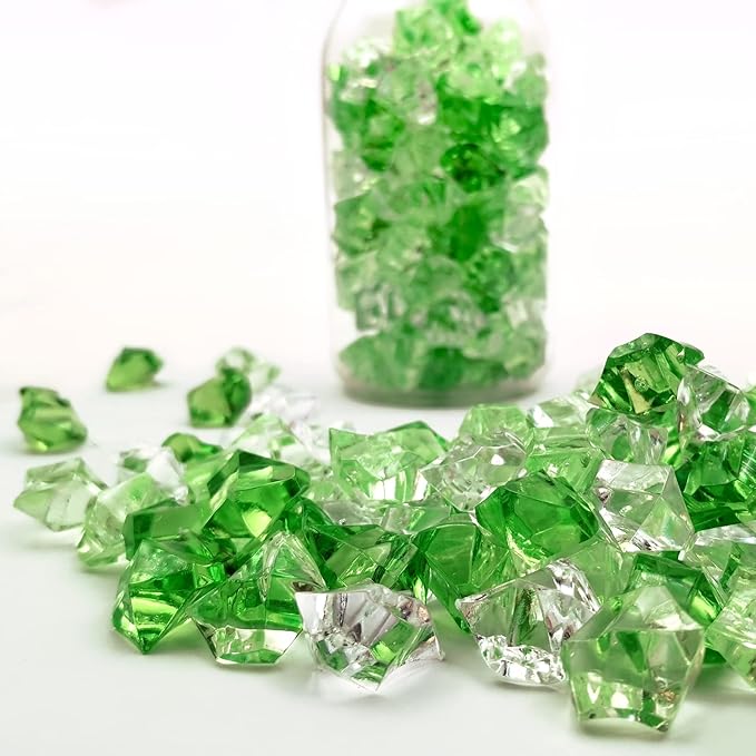 225 pcs Fake Crushed Ice Cube, Assorted Colors Fake Diamond Acrylic Clear Ice Rock Plastic Ice Cubes Vase Fillers for Centerpieces Home Decor 1 lb