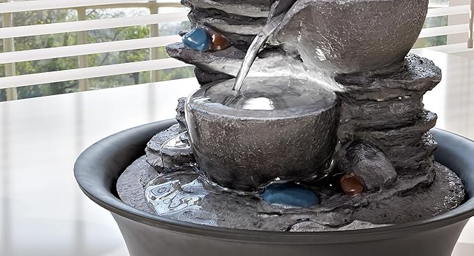 10.6inch Tabletop Fountain, Indoor Waterfall Fountains with LED Light, Realistic Rock Design for Soothing Ambiance in Bedrooms, Living Rooms, Offices, or Meditation Spaces