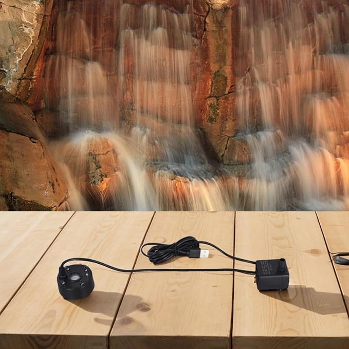 Mist Maker, Indoor Fountain Foggers With 4 Colored Lights, Small Pond Fog Machine Atomizer Air Humidifier Water Circulation Mist Maker (Black)