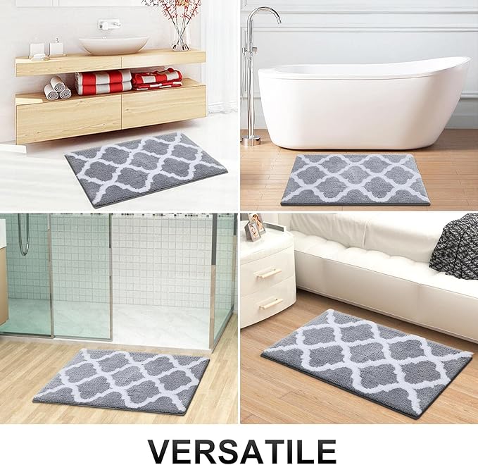 OLANLY Bathroom Rugs 30x20, Soft and Absorbent Microfiber Bath Rugs, Non-Slip Shaggy Shower Carpet, Machine Wash Dry, Bath Mats for Bathroom Floor, Tub and Shower, Grey