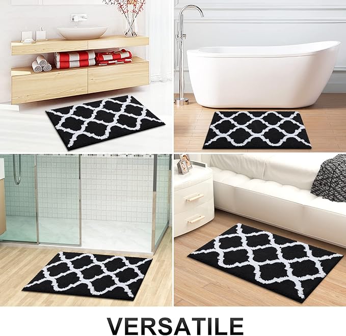 OLANLY Bathroom Rugs 47x24, Soft and Absorbent Microfiber Bath Rugs, Non-Slip Shaggy Shower Carpet, Machine Wash Dry, Bath Mats for Bathroom Floor, Tub and Shower, Black