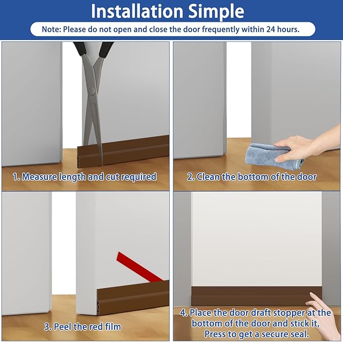 Under Door Draft Stopper, Self-Adhesive Door Sweep for Bottom of Door, Weather Stripping Doors Seal Soundproofing Insulation Strip, Doors Bottom Gap Blocker for Exterior/Interior (2M, Brown)