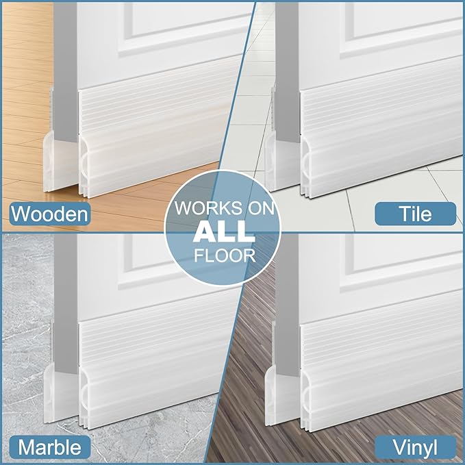 Door Draft Stopper, Adjustable Door Sweep for Bottom of Doors, Under Door Gap Filler for Exterior & Interior Doors, Weather Stripping Seal Blocks Noise and Cold Air (39Inch, Transparent)