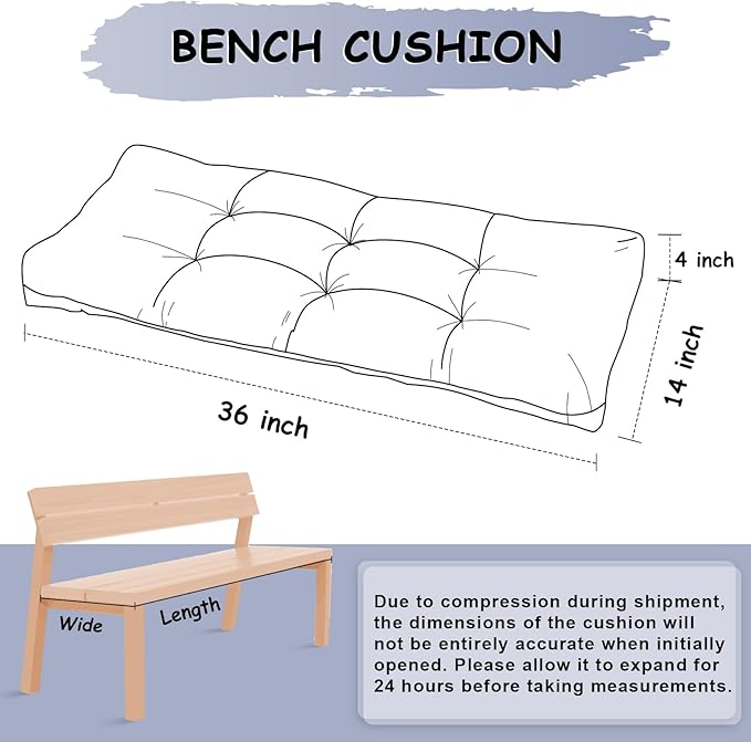 Bench Cushion 36 Inch - Polyester Brushed, High-Density Foam, Non-Slip Bottom, Soft Durable Indoor Tufted Long Seat Cushion for Window Garden Furniture (Dark Gray, 36x14x4 Inch)