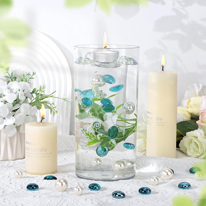 SUREAM 1 LB Marbles for Vases, Blue Glass Beads Bulk for Vase Fillers, Flat Glass Marbles for Aquariums, Hydroponics Plants, Home Decor, Christmas DIY Craft