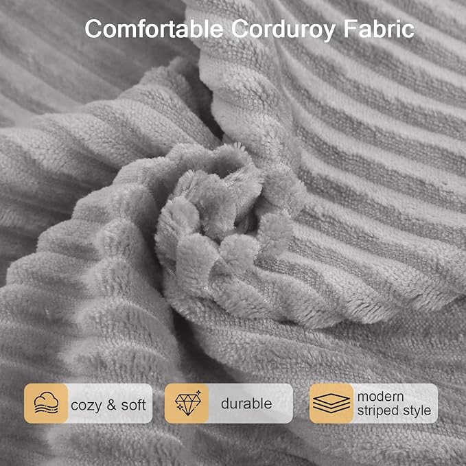 MeMoreCool Square Stuffed Pouf Ottoman Foot Rest, Corduroy Floor Pouf Foot Stool with Foam Chunk Filling, Soft Stuffed Ottoman Footrest for Living Room, Light Grey