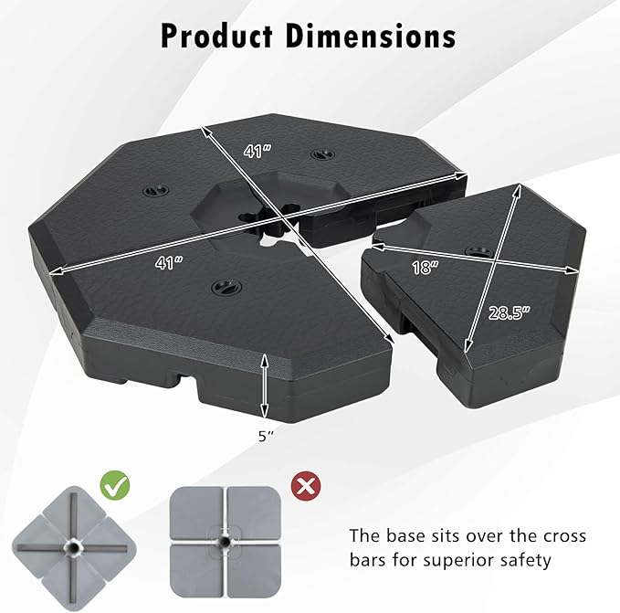 Tangkula 4 Piece 350 lbs Patio Umbrella Base, Octagon Shaped Water & Sand Filled Outdoor Weighted Umbrella Base Plate, 41" x 41" Umbrella Stand for Cantilever Offset Large Umbrella