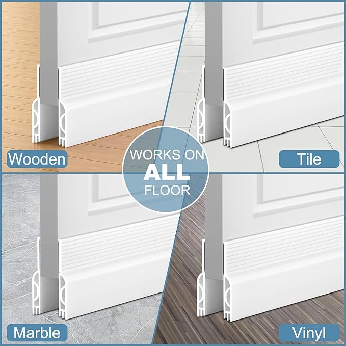 Door Draft Stopper, Adjustable Door Sweep for Bottom of Door, Under Door Gap Filler for Exterior & Interior Doors, Door Weather Stripping Blocks Noise and Cold Air (78Inch, White)