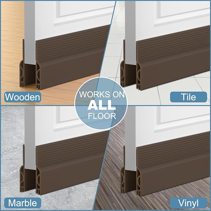 Door Draft Stopper, Adjustable Door Sweep for Bottom of Door, Under Door Gap Filler for Exterior & Interior Doors, Weather Stripping Seal Blocks Noise and Cold Air (39Inch, Brown)