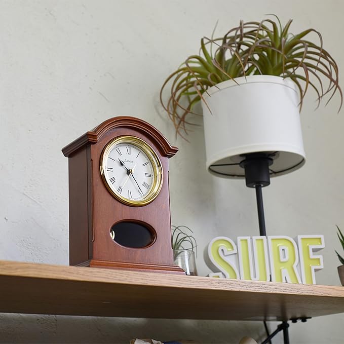 Pendulum Mantel Clock Wooden Case Silent Classic Minimalist Design Desktop Tabletop for Fireplace Bedside Table Living Room