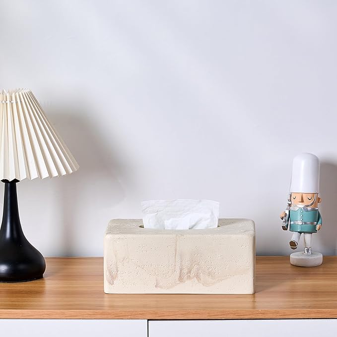 Natural Travertine Textures Tissue Box Cover Rectangular (Only Suitable for Standard Sized Tissue Box) for Decor,Resin Tissue Box for Bathroom Countertop,Bedside,Office(Made of Resin, Height of 4 in