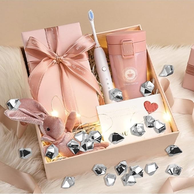 Acrylic Vase Fillers 16 * 22mm 250 PCS, Silver Fake Ice Cubes, Acrylic Ice Cubes Clear Rocks Fake Diamonds Clear Acrylic Vase Filler