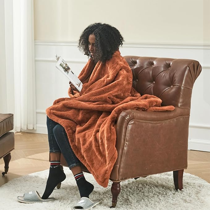 Krifey Faux Fur Throw Blanket, Super Soft Cozy Blanket, Luxury Fluffy Blanket Warm Bed Throw, Plush for Women, Camel 50" x 60"