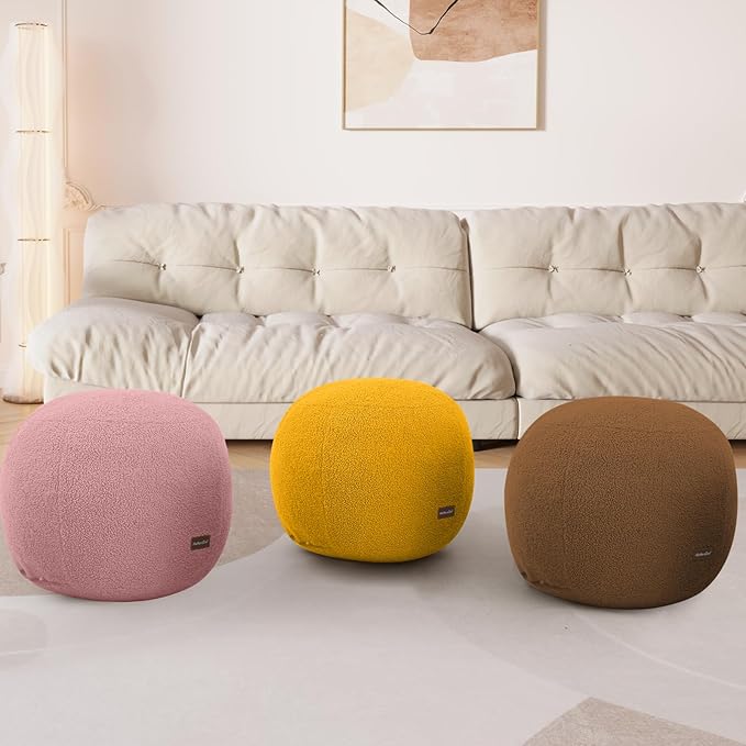 MeMoreCool Stuffed Round Pouf Ottoman Foot Rest, Floor Pouf Foot Stool with Soft Foam Chunk Filling, Small Round Ottoman Footstool Circle Footrest for Living Room, Yellow