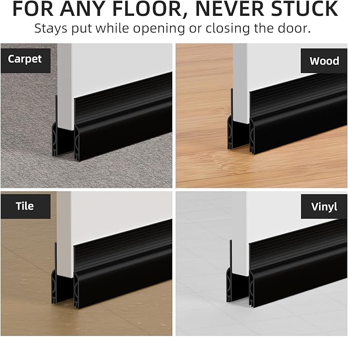Weather Stripping Door Seal, Under Door Gap Filler, Draft Blocker Soundproof (78", Black)