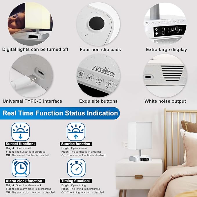 Wake up Light Alarm Clock Sunrise Alarm Clock lamp Sound and Light Awakening Bioclock Adjustment LED lamp Built-in White Noise APP Control Bedside Table Lamp for bedrooms