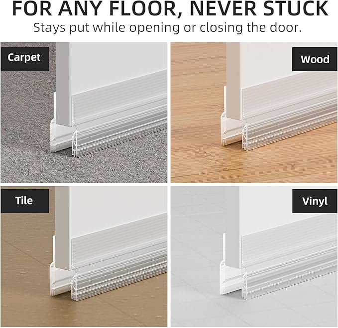 Under Door Draft Stopper,Door Sweep for Bottom of Doors,Adjustable Weather Stripping Door Seal,Soundproofing Gap Filler Bottom Exterior Interior Insulation Block Energy Saving (78",Transparent)