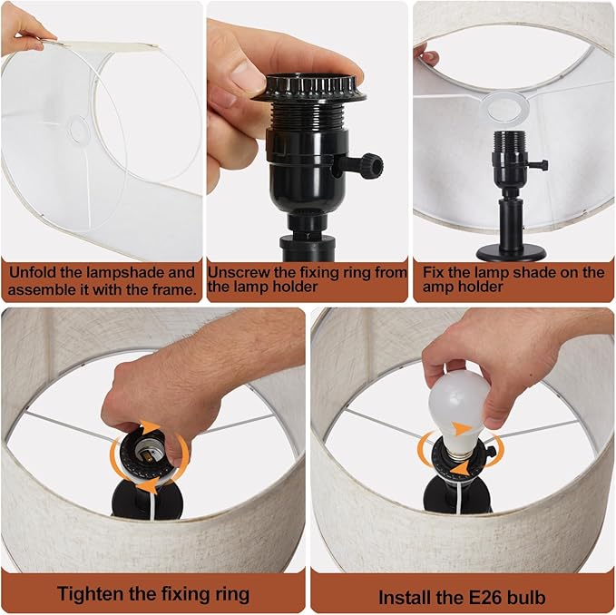 Table Lamp for Bedroom Set of 2 with USB C+A Ports, Modern Bedside Lamps with Spiral Cage Base, Fabric Shade, Nightstand Lamp for Living Room Reading Bed Side End Table, 2 LED Bulbs Included Black