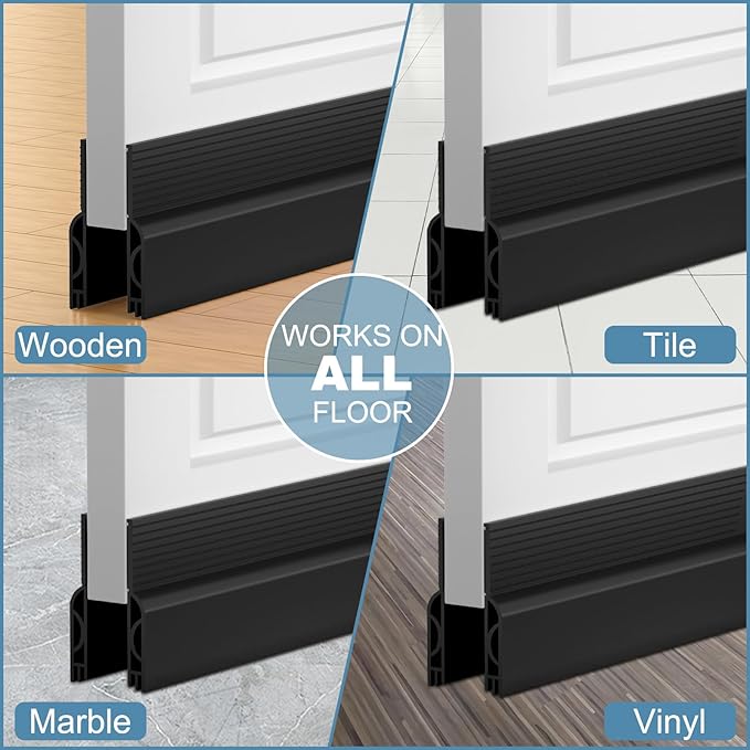 Door Draft Stopper, Adjustable Door Sweep for Bottom of Door, Under Door Gap Filler for Exterior & Interior Doors, Door Weather Stripping Blocks Noise and Cold Air (39Inch, Black)