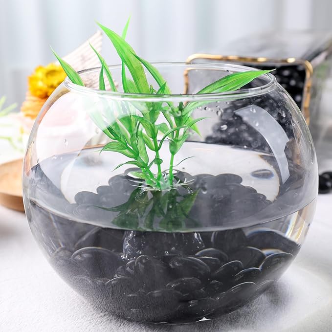 FUTUREPLUSX 5LB Black Flat Glass Marbles, Gemstone Beads, Aquarium Rocks Fish Tank, Gravel Stones Bulk Pebbles Decorative Beads for DIY Crafts Vase Fillers Table Scatter Decor