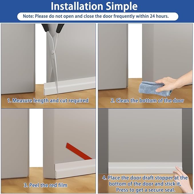 Under Door Draft Stopper, Self-Adhesive Door Sweep for Bottom of Door, Weather Stripping Doors Seal Soundproofing Insulation Strip, Doors Bottom Gap Blocker for Exterior/Interior (2M, White)