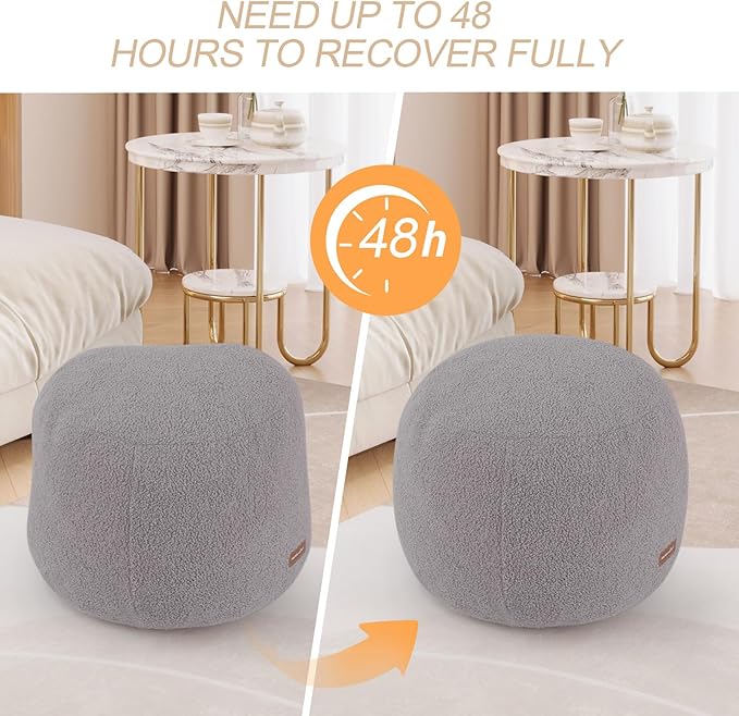 MeMoreCool Stuffed Round Pouf Ottoman Foot Rest, Floor Pouf Foot Stool with Soft Foam Chunk Filling, Small Round Ottoman Footstool Circle Footrest for Living Room, Light Grey