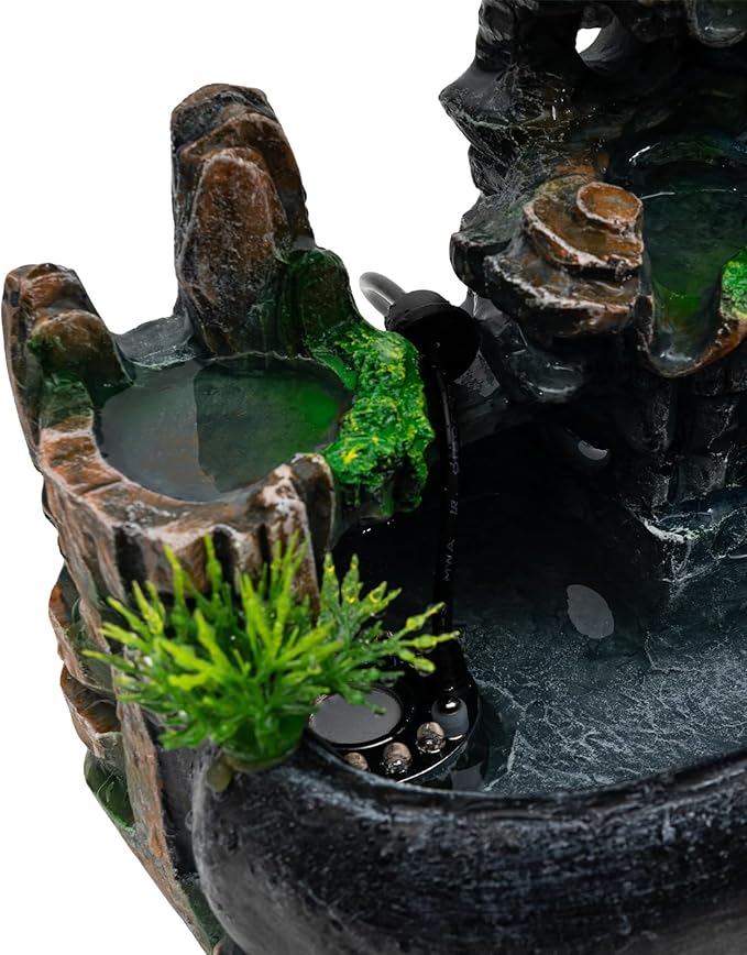 Indoor Fountain Rockery Tabletop Fountain with an Atomizer Elaxation Water Feature Meditation Desktop Fountains for Home Office Decor or Gift 6.7''L x 5.9''W x 7''H with LED Light