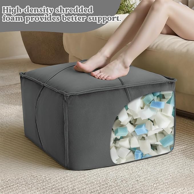MeMoreCool Stuffed Round Pouf Ottoman Foot Rest, Floor Pouf Foot Stool with Soft Foam Chunk Filling, Small Round Ottoman Footstool Circle Footrest for Living Room