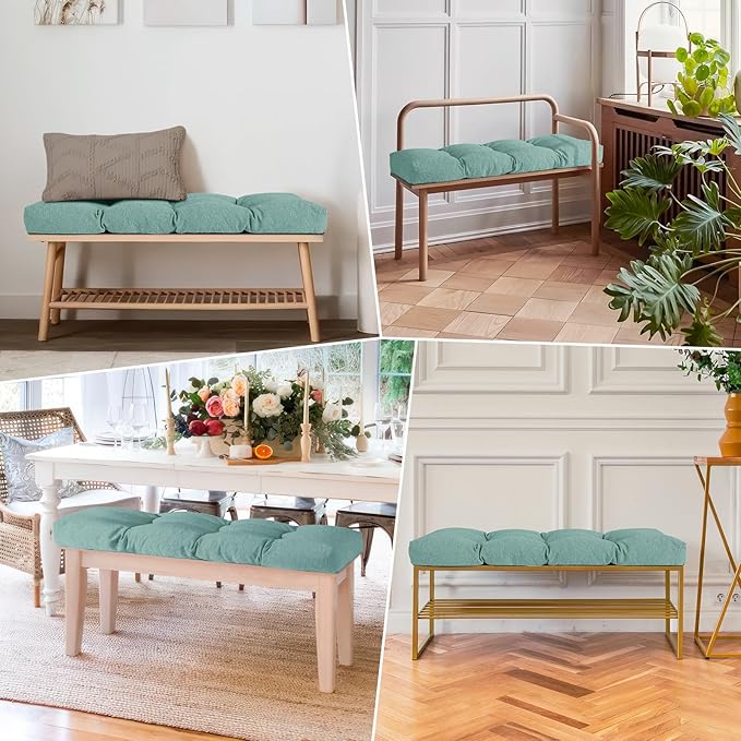 Bench Cushion 36 Inch - Polyester Brushed, High-Density Foam, Non-Slip Bottom, Soft Durable Indoor Tufted Long Seat Cushion for Window Garden Furniture (Light Green, 36x14x4 Inch)