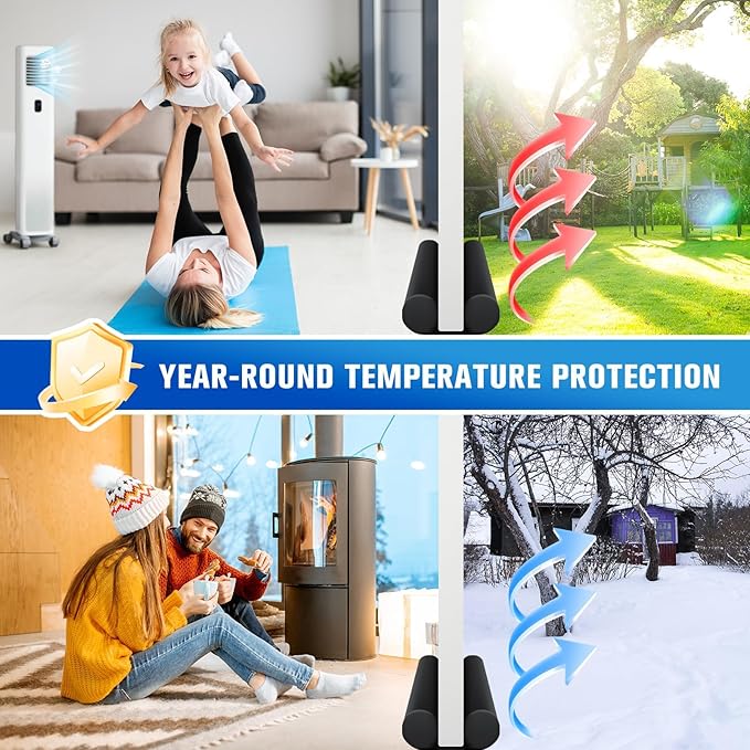 Under Door Draft Stopper for Bottom of Door, Weather Stripping Door Seal, Covers Gap Up to 2.36", Adjustable Door Sweep for Interior Doors and exterior Cold Air, Noise, Dust, Light (Black)