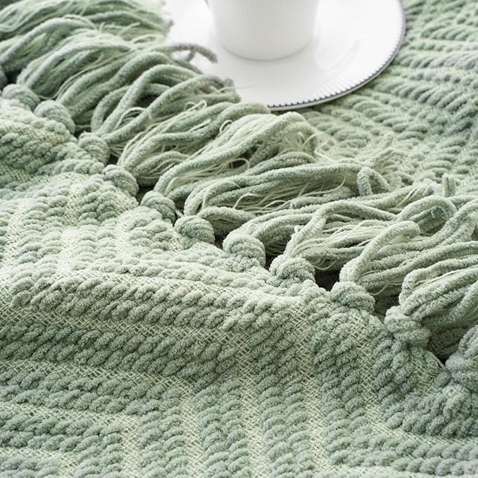 BATTILO HOME Sage Green Throw Blanket for Couch, Knit Sage Throw Blanket Versatile for Couch, Super Soft Warm Spring Blanket for Bed Sofa, 50"x60"