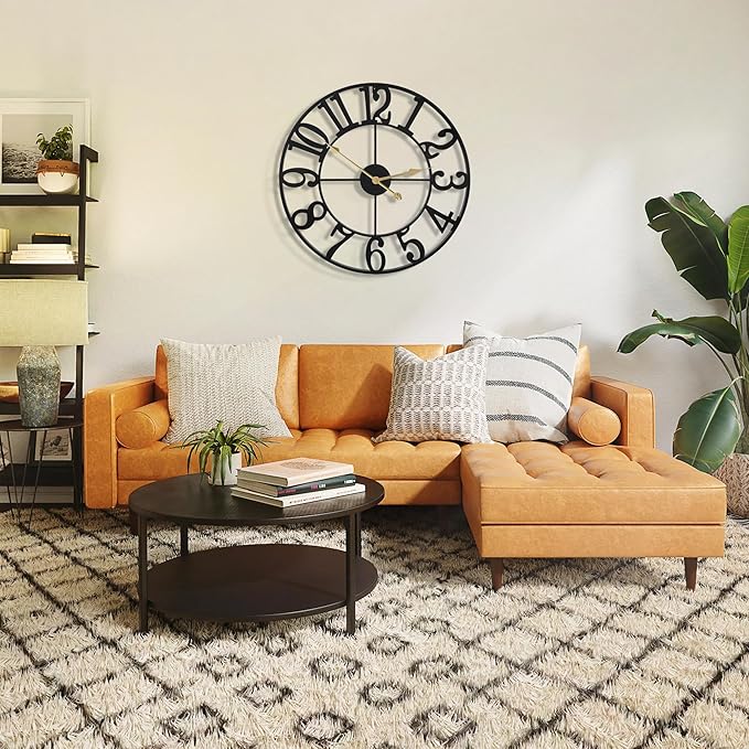 Large Wall Clocks for Living Room Decor, 24 Inch Round Black Metal Silent Non Ticking Battery Operated Jumbo Numerals Modern Vintage Decorative Clock Wall for Bedroom,Kitchen,Office,Farmhouse