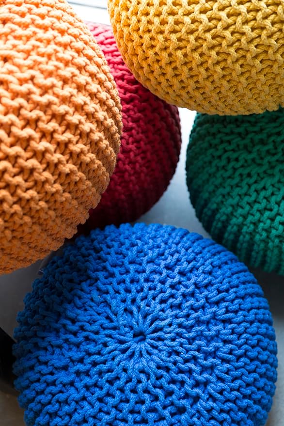 Mark&Day Pouf Ottoman, Harmannsdorf Texture Bright Blue Round Pouf Foot Rest for Living Room, Bedroom and Boho Home Decor (14"x20"x20")