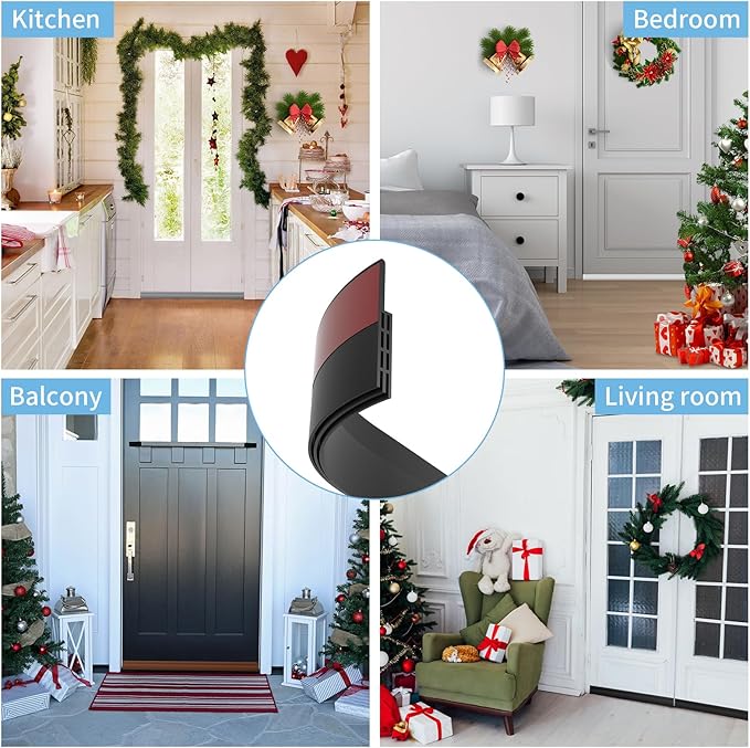 Hojoy 4 Pack Under Door Draft Stopper, Adjustable Door Sweep Anti-Collision Strong Adhesive Weather Stripping Tape Soundproof Draught Stoppers 2" W x 39" L, Black