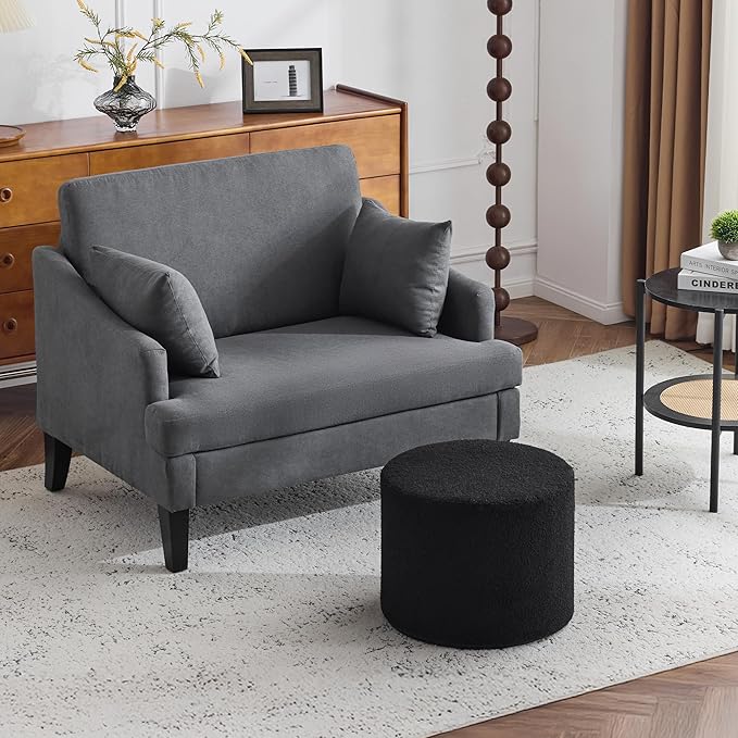 Bezseller Soft Boucle Pouf Ottoman, Comfortable Foot Rest, Full Foam Filling Footstool for Living Room, Bedroom, Lightweight Comfort and Charm Floor Poof Seating Perfect to Rest Your Feet, Black